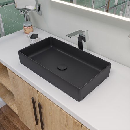 ALFI BRAND ALFI brand ABC902-BM Black Matte 24" Modern Rectangular Above Mount Ceramic Sink ABC902-BM